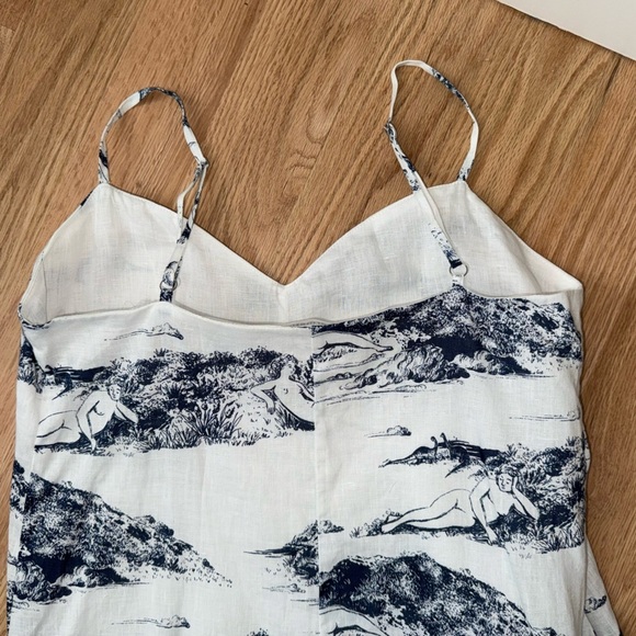 LIKE NEW 100% Linen Reformation Gisele Midi Dress Covina White Blue Size Small - Picture 11 of 13